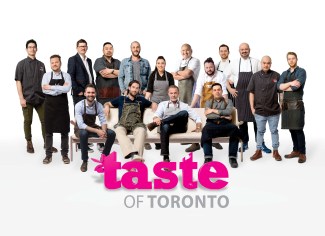 Taste of Toronto 2016 chef lineup (Clockwise from left to right): Kazuki Uchigoshi, Rob Bragagnolo, Michael van den Winkel, Trevor Lui, Anthony Rose, Elia Herrera, David Lee, David Neinstein, Carl Heinrich, Chris Kalisperas, Michael Acero, Davin Shearer, Ted Corrado, Mark McEwan, Michael Hunter and Franco Stalteri. Photo credit: Sarjoun Faour Courtesy of Taste of Toronto